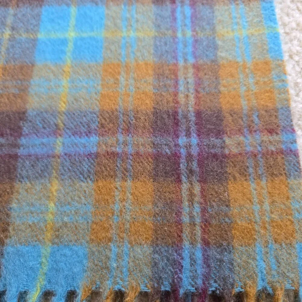 Plaid Cashmere Woven Scarf Blue Brown